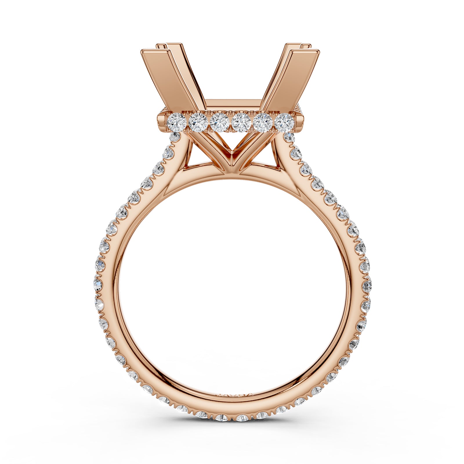 Cathedral Style Halo French U Pave Set Semi Mount Lab Grown Diamond Engagement Ring 0.55Ct.